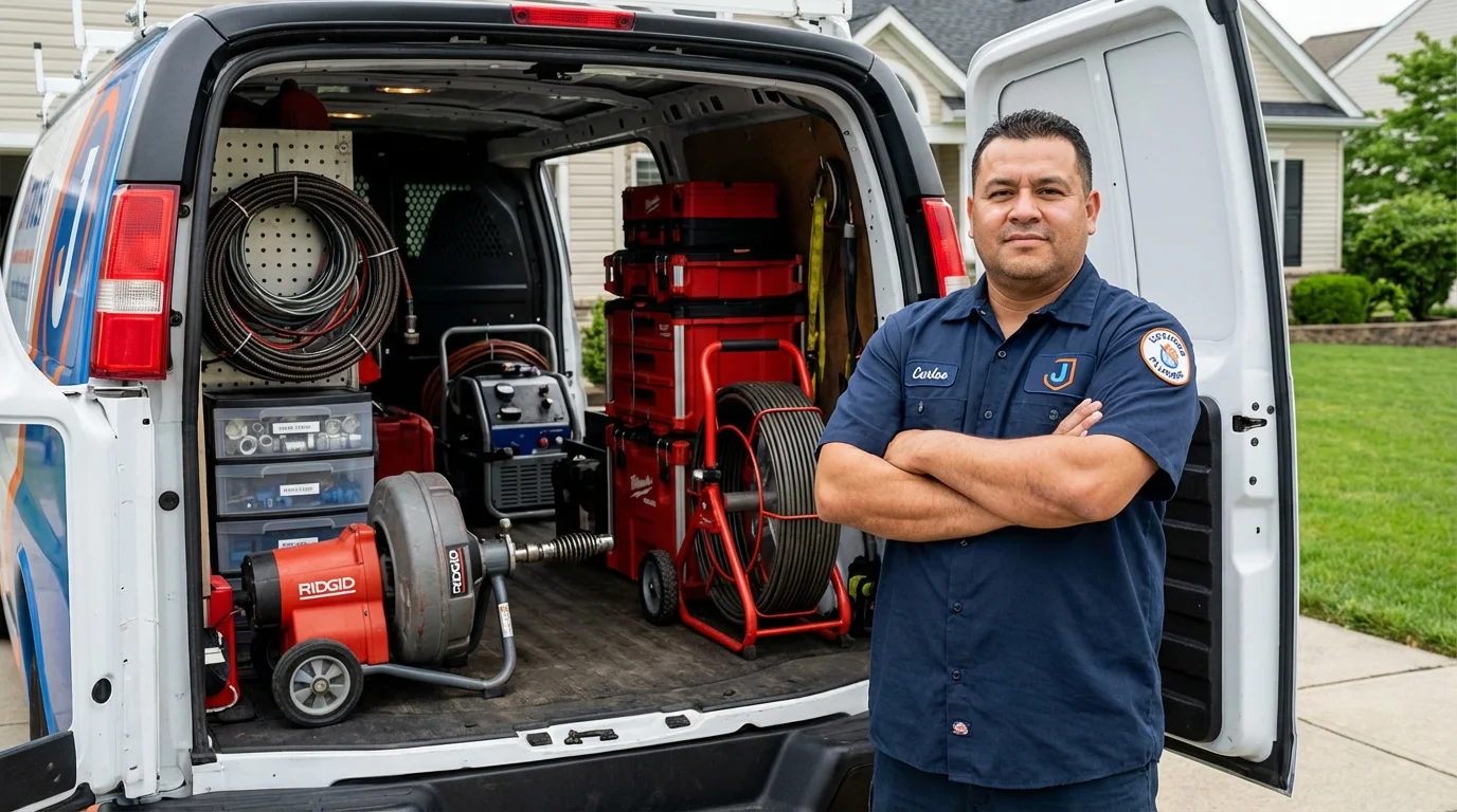 Professional drain cleaning equipment and Johns Plumbing LLC plumber in Thayer
