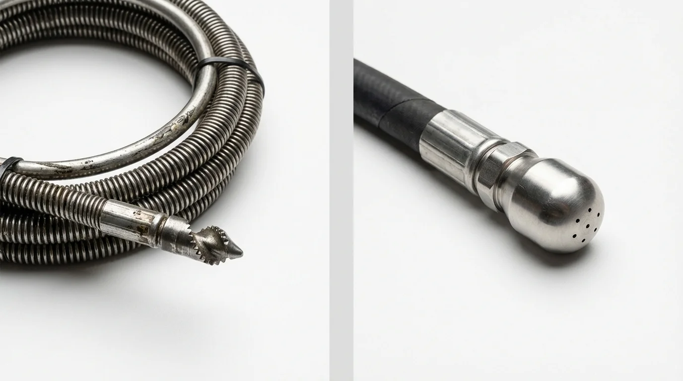 Drain snake cable and hydro jetting nozzle used for drain cleaning in Thayer, MO