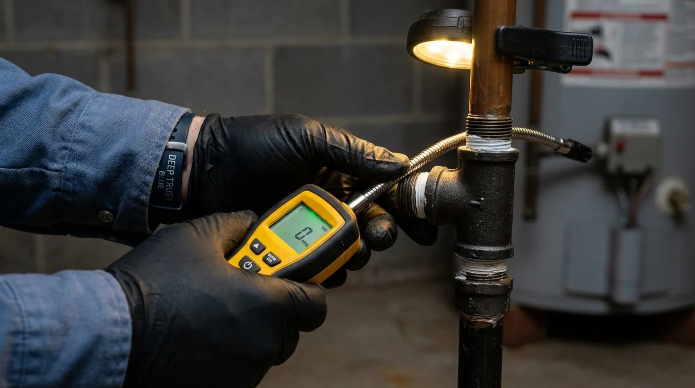 Gas leak detection with electronic sniffer by Johns Plumbing LLC in Thayer