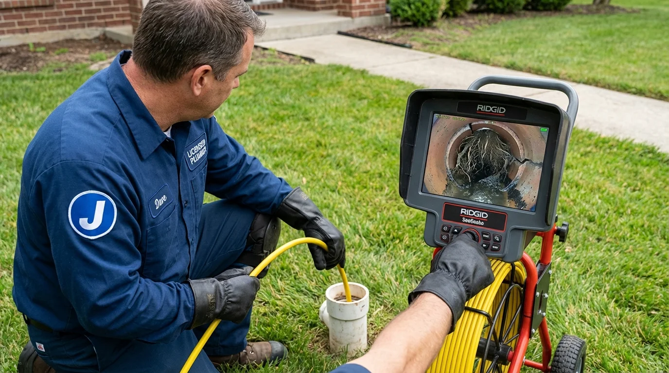 Sewer camera inspection being performed by Johns Plumbing LLC in Thayer