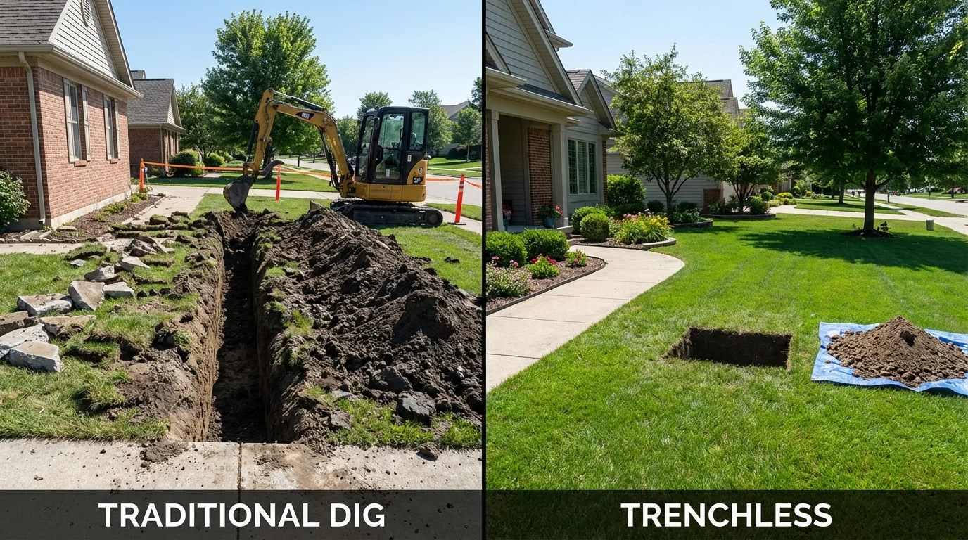 Trenchless sewer repair with minimal yard damage versus traditional excavation in Thayer, MO